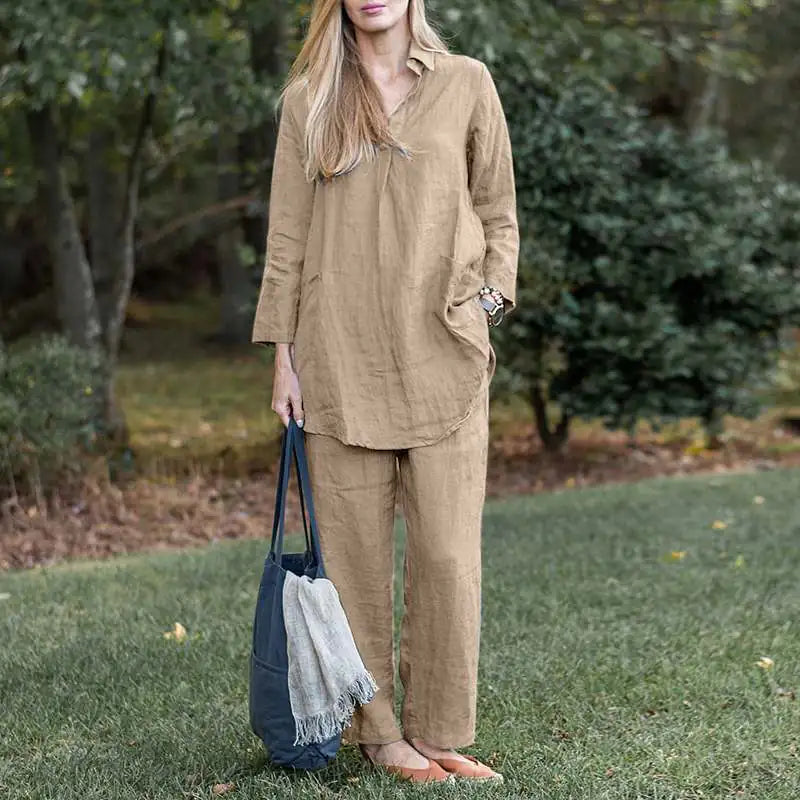2023 Elegant Casual Loose Shirt and Wide Leg Pants Set Mimarta