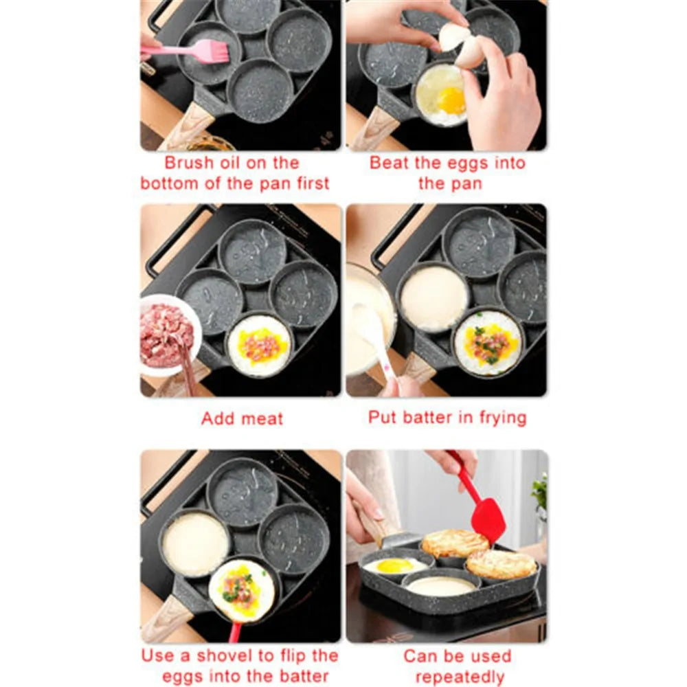 Four-Hole Non-Stick Omelet Pan: Versatile Breakfast Cookware Rieworkes