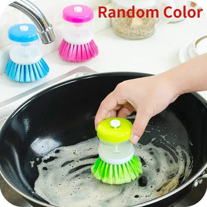 Random Color Kitchen Wash Pot Dish Brush Washing Utensils With Washing Up Liquid Soap Dispenser Household Cleaning Accessories Rieworkes