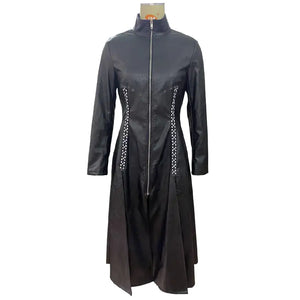 Women's Long PU Leather Jacket with Stand Collar Mimarta