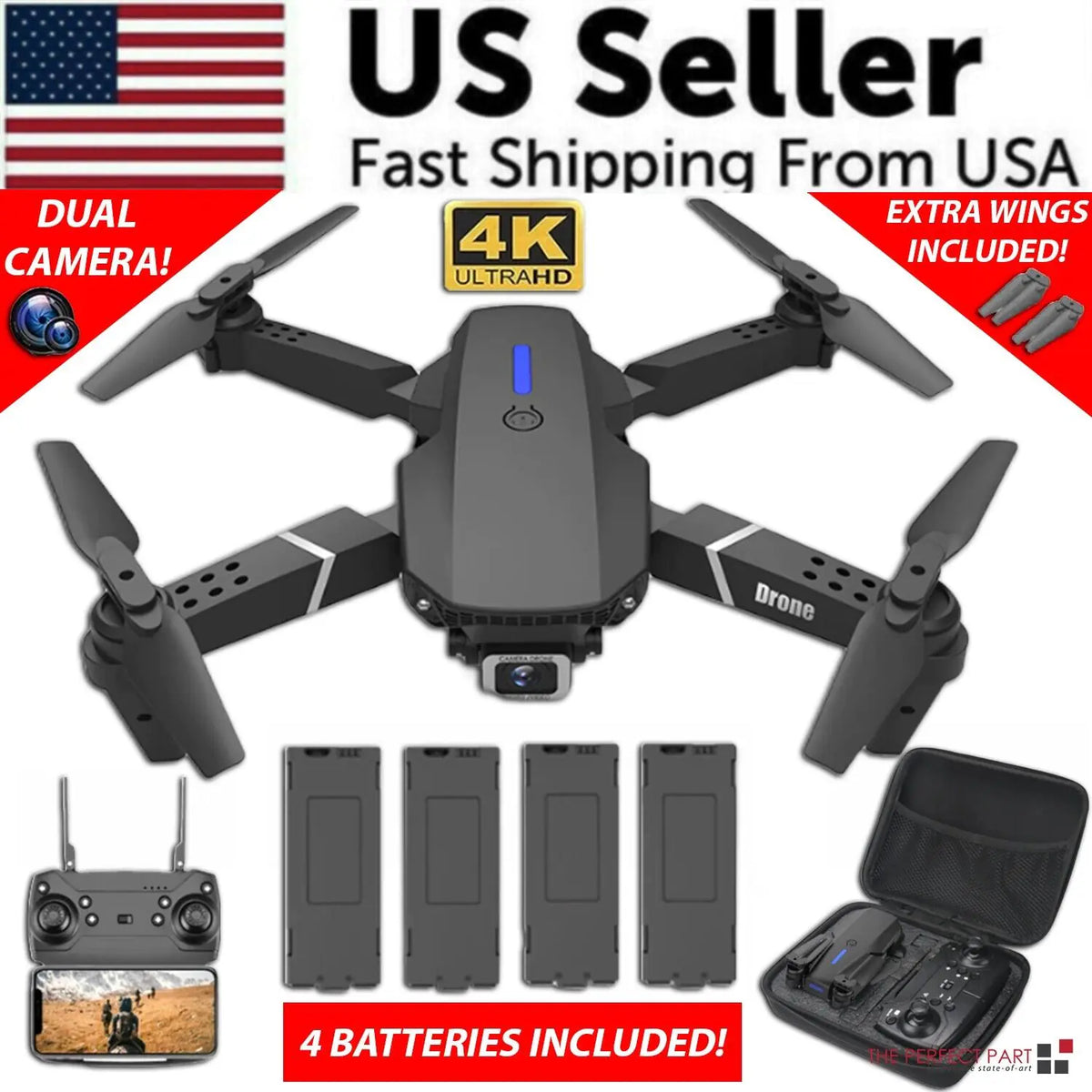 2023 New RC Drone With 4K HD Dual Camera WiFi FPV Foldable Quadcopter +4 Battery Mimarta