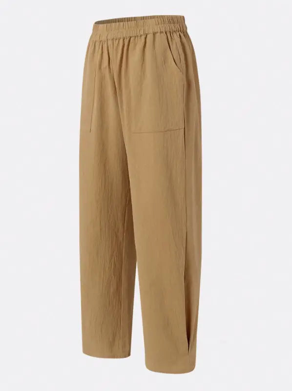 Pocket Elastic Waist Cotton Linen Casual Wide-leg Trousers Mimarta