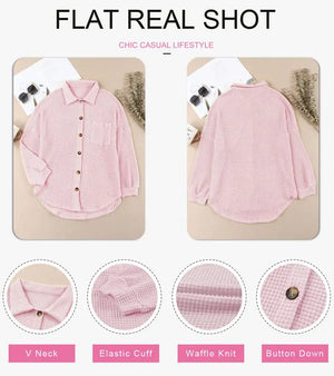 Dokotoo Womens Waffle Knit Shacket Jacket Casual Long Sleeve Button Down Shirts Dressy Blouses Tops Large Pink 1 Rieworkes