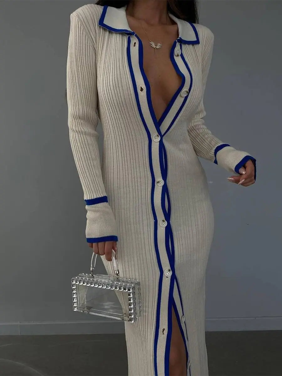 Stripe Lapel Dress Rieworkes