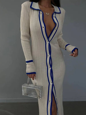 Stripe Lapel Dress Rieworkes