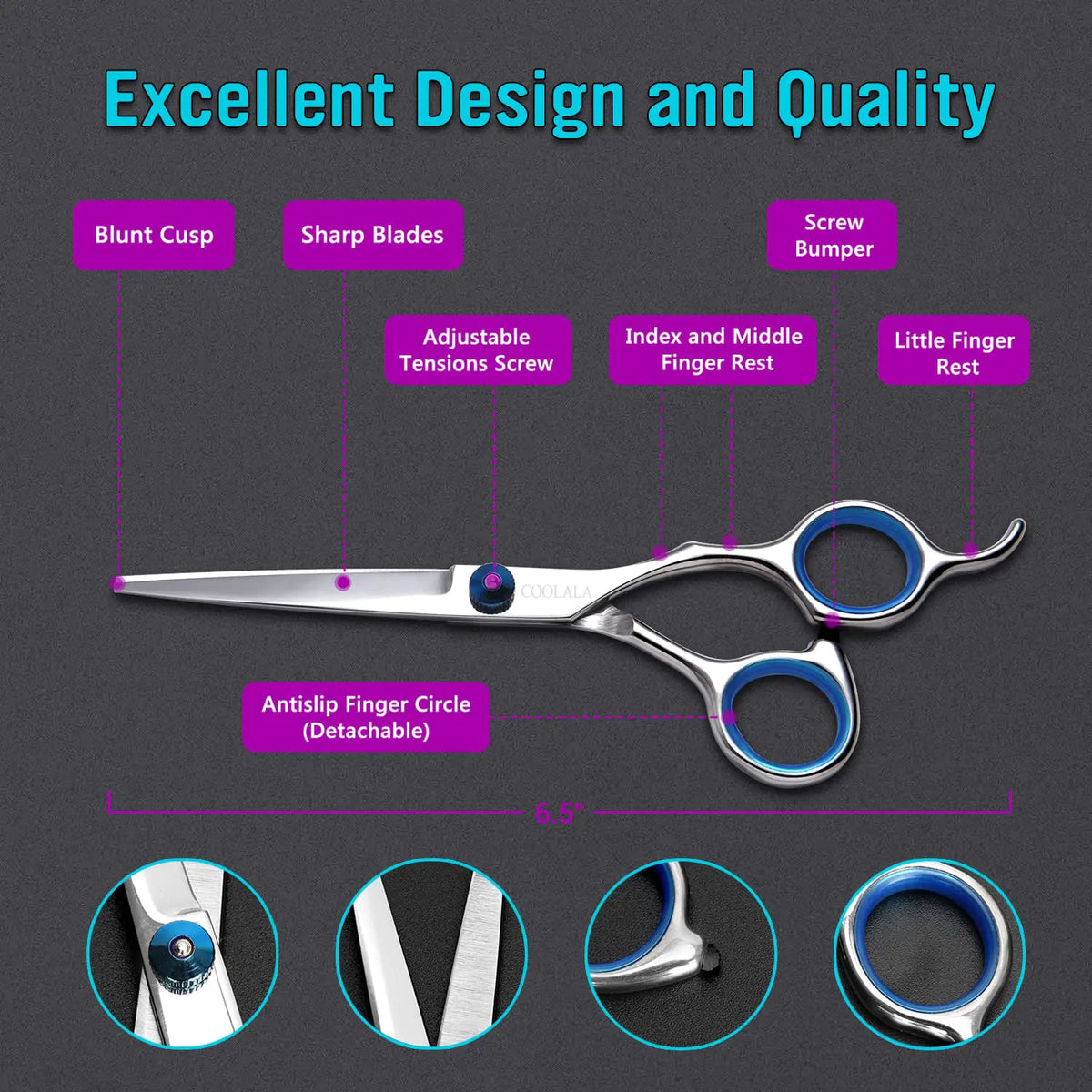 Stainless Steel Hair Cutting Scissors 6.5 Inch Hairdressing Razor Shears Professional Salon Barber Haircut Scissors, One Comb Included, Home Use for Man Woman Adults Kids Babies Rieworkes