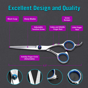 Stainless Steel Hair Cutting Scissors 6.5 Inch Hairdressing Razor Shears Professional Salon Barber Haircut Scissors, One Comb Included, Home Use for Man Woman Adults Kids Babies Rieworkes
