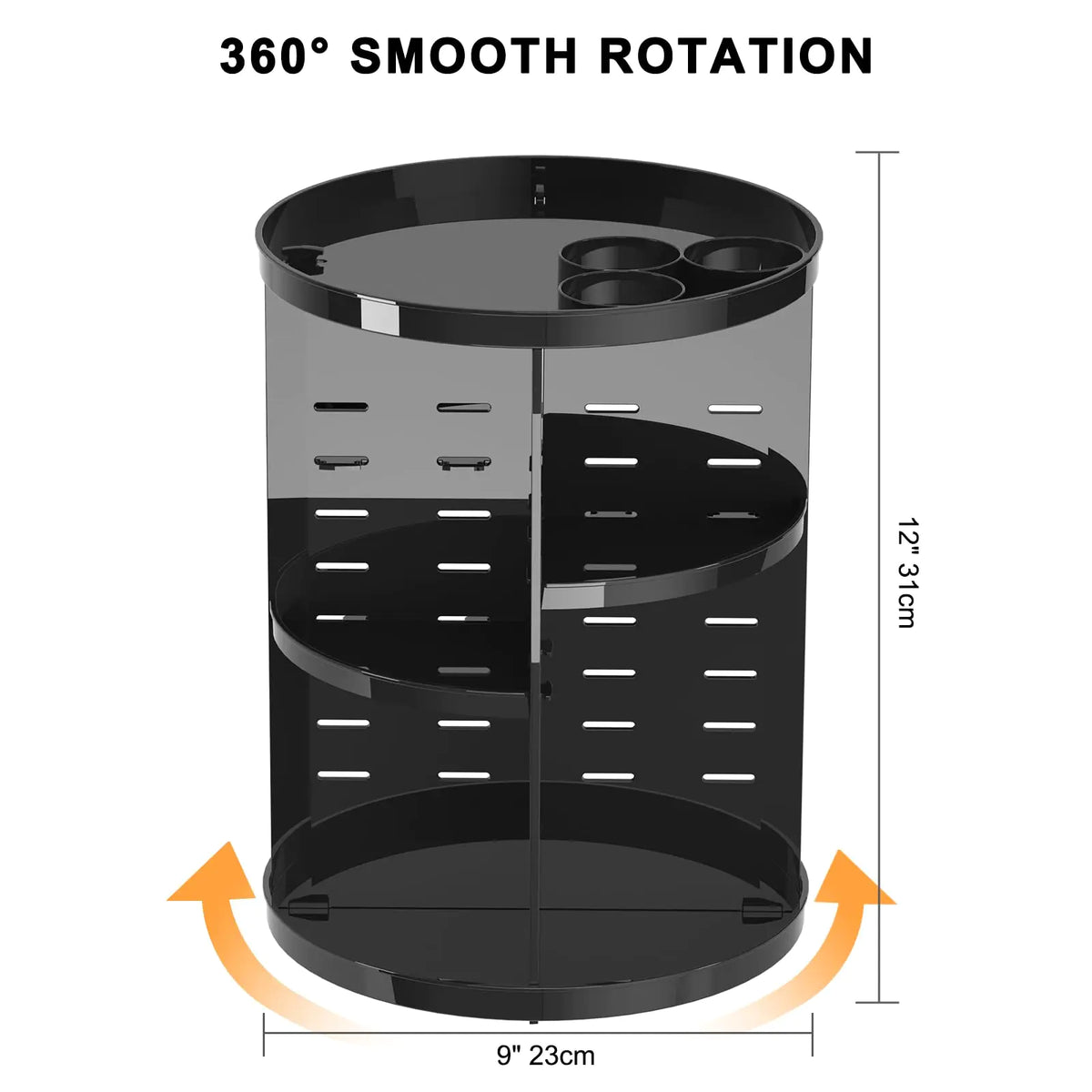 Rotating Makeup Organizer for Vanity, 360 Spinning Skincare Organizers with Adjustable Trays, Make Up Desk Storage Carousel Rack, Cosmetic Display Cases for Dresser Bathroom Countertop Black Rieworkes