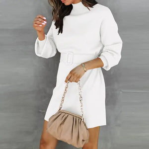 Elegant Turtleneck Sweater Dress with Belt Rieworkes