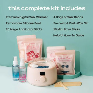 KoluaWax Premium Waxing Kit for Women - Hot Melt Wax Warmer for Hair Removal, Eyebrow, Bikini, Legs, Face, Brazilian Wax & More - Machine + 4-Pack Hard Wax Beads + Accessories, Blush Rieworkes