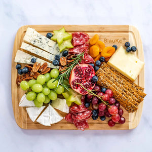 Large Wood Cutting Board for Kitchen 14x11 inch - Bamboo Chopping Board with Juice Groove - Wooden Serving Tray Rieworkes