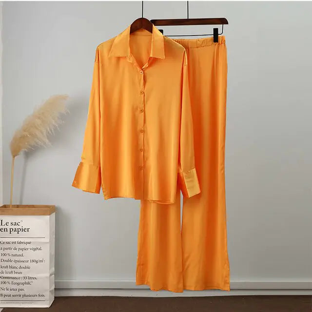 Loose Stripe Pants Set Elegant Long Sleeve Top Rieworkes