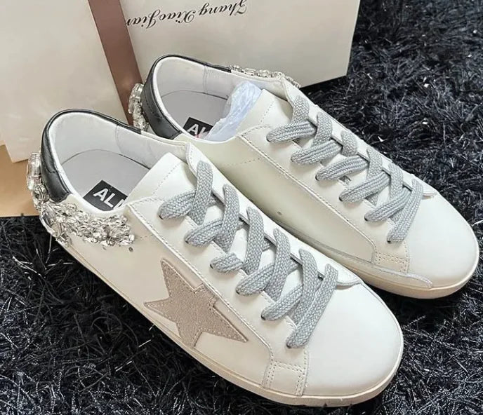 Star Old White Shoes with Diamonds Rieworkes