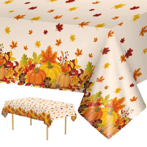 2 Pcs Thanksgiving Tablecloth Plastic - Disposable Fall Table Cloths Autumn Rectangle Pumpkin Maple Leaf Table Cover for Happy Thanksgiving Day Table Decorations Party Supplies Favors 54x108 Inch Mimarta