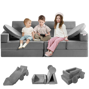 VEVOR 15pcs Modular Toddler Foam Sofa Couch with High-Density 25D Sponge for Playing Creativing Sleeping Imaginative Kids Furniture for Bedroom and Playroom Grey Rieworkes