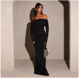 Sequined Off-shoulder Dress Women's Clothing Rieworkes