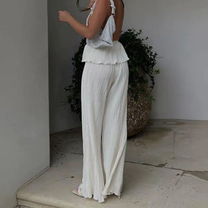 Elegant High Waist Wide Pants Set Rieworkes