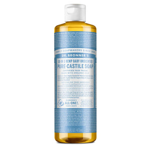 Dr. Bronner’s - Pure-Castile Liquid Soap (Baby Unscented, 16 Ounce) - Made with Organic Oils, 18-in-1 Uses: Face, Hair, Laundry & Dishes For Sensitive Skin & Babies, No Added Fragrance, Vegan, Non-GMO 16 Fl Oz (Pack of 1) Rieworkes
