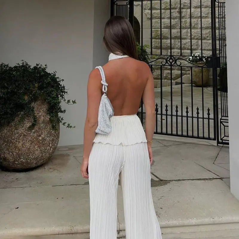 Elegant High Waist Wide Pants Set Rieworkes