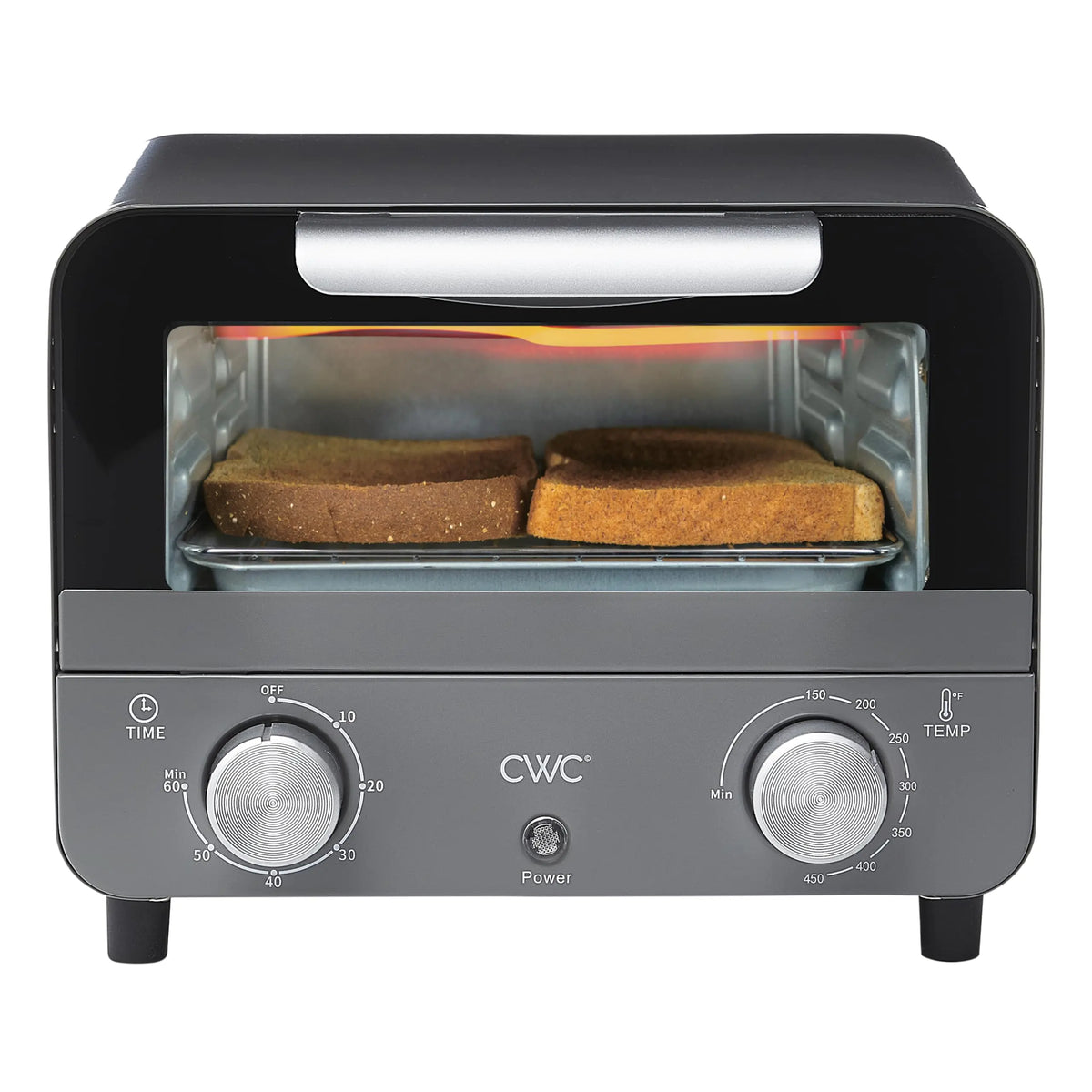 COOK WITH COLOR Mini Toaster Oven: 600W Power Precision Timer Auto Shutoff and Culinary Delights Up To 450 Degrees Grey Rieworkes