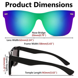 FEISEDY Sunglasses, Rimless Mirrored Sun Glasses with Reflective One-Piece Lens, B4114 Green Blue Mirror 62 Millimeters Rieworkes