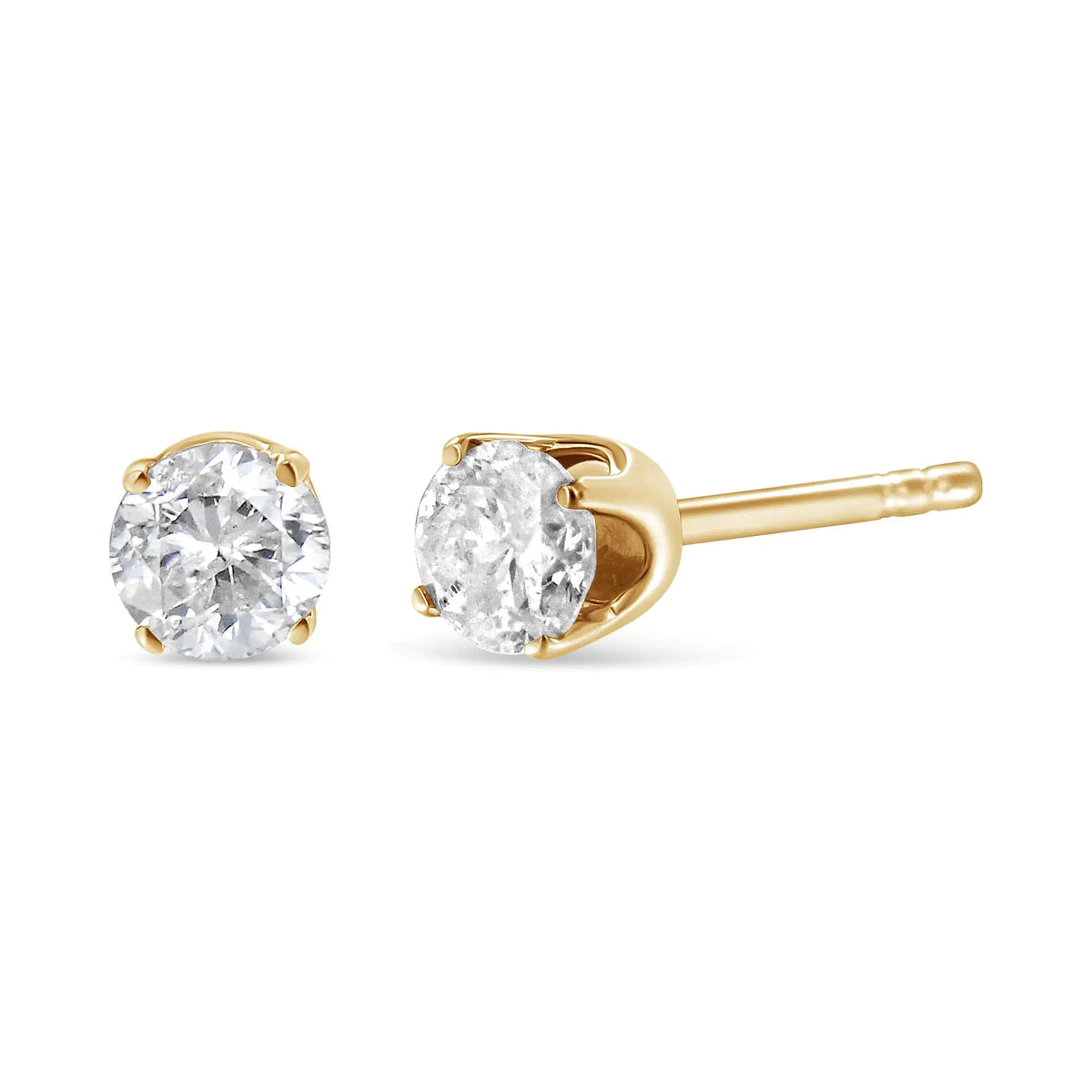 AGS Certified 14K Yellow Gold 1/2 cttw 4-Prong Set Brilliant Round-Cut Solitaire Diamond Push Back Stud Earrings (S-T Color, I1-I2 Clarity) Rieworkes