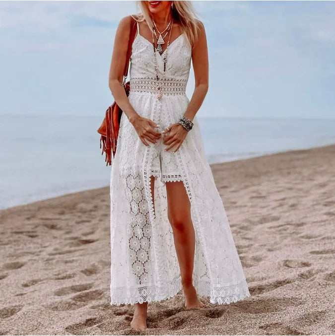 White Boho Lace Maxi Dress Rieworkes