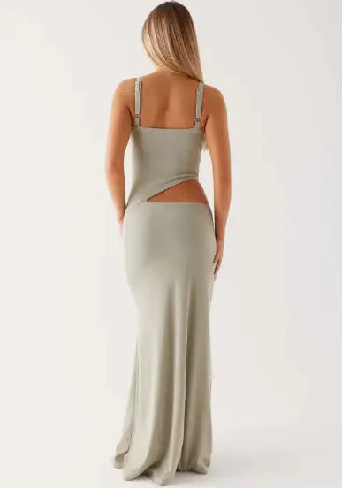 Hollow Stitch Irregular Solid Color Dress Rieworkes