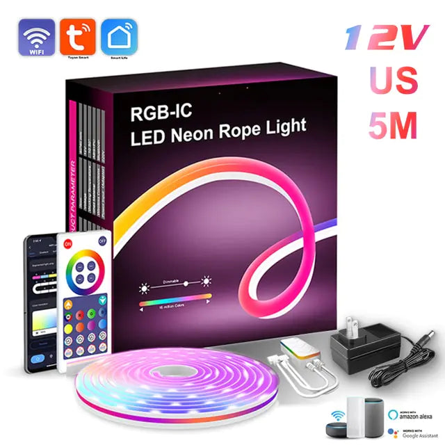 RGB LED Neon Light Bar with WiFi, App and Voice Control, Music Sync – Ideal for TV Backlighting and Room Decoration Rieworkes
