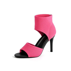 SICARE Peep Toe Heels for Women Sexy 3 Inches Stiletto High Heels for Women Dressy Slip On Comfortable Wide Stretchy Heels Knit Open Toe Booties Sandals Black Heels Sandals for Prom Party and Work Hot Pink Size 11 Mimarta