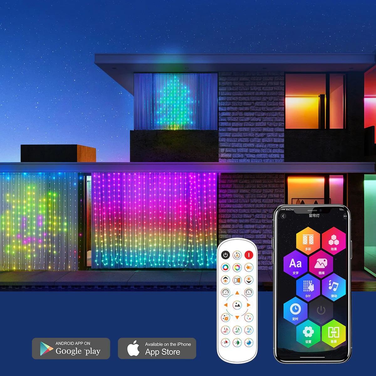 LED Bluetooth Smart RGB Curtain Lights - DIY Fairy Light Garland for Parties, Weddings, and Christmas Decor Rieworkes