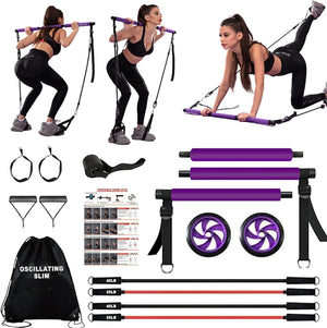 Ultimate Pilates bar kit.Multiple Fitness bar with Resistance Bands Ab Rollers. Core Strength Training Equipment. Squat Machine for Men and Women. Portable Home Gym Mimarta