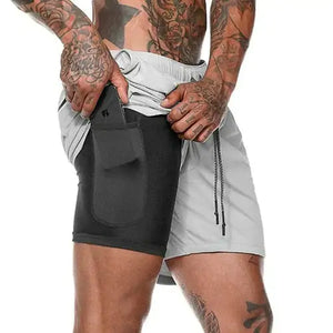Men 2 in 1 Running Shorts Jogging Gym Fitness Rieworkes