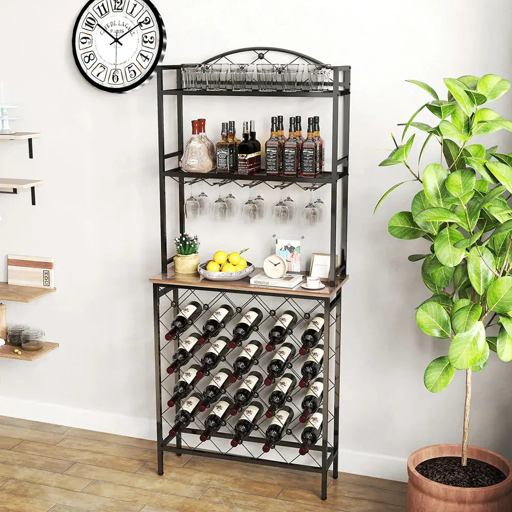 Tall Wine Holder Stand With Wine Glass Holder Rieworkes