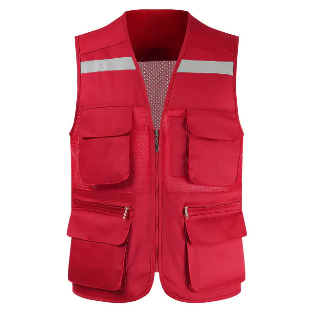 Men's Reflective Safety Vest with Multi-Pocket Mesh Design Mimarta