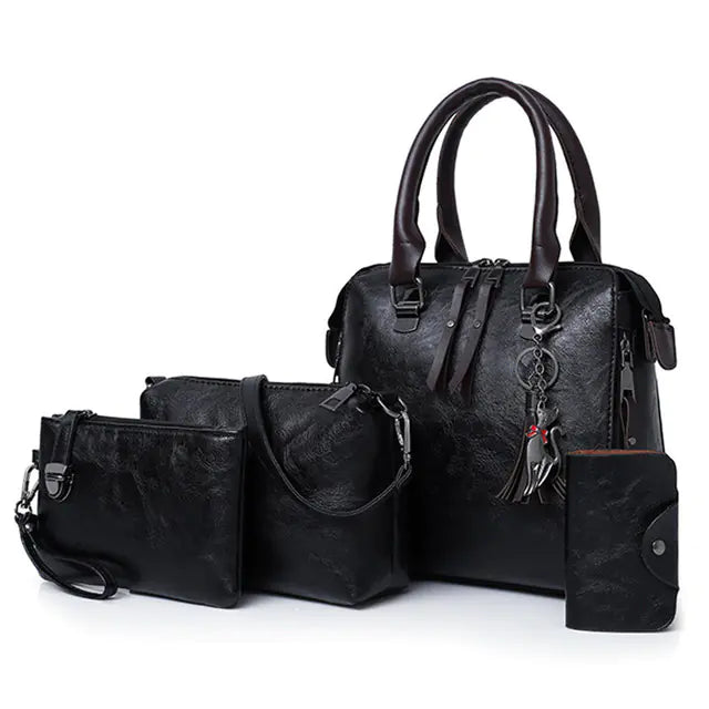 Luxury Women’s Leather Handbag &amp; Wallet 4-Piece Set Mimarta
