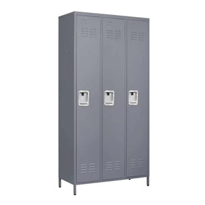 3 Employee Metal Lockers With 72 Inch High Locks, Home Gym Office, School Garage Lockers, Gray Rieworkes