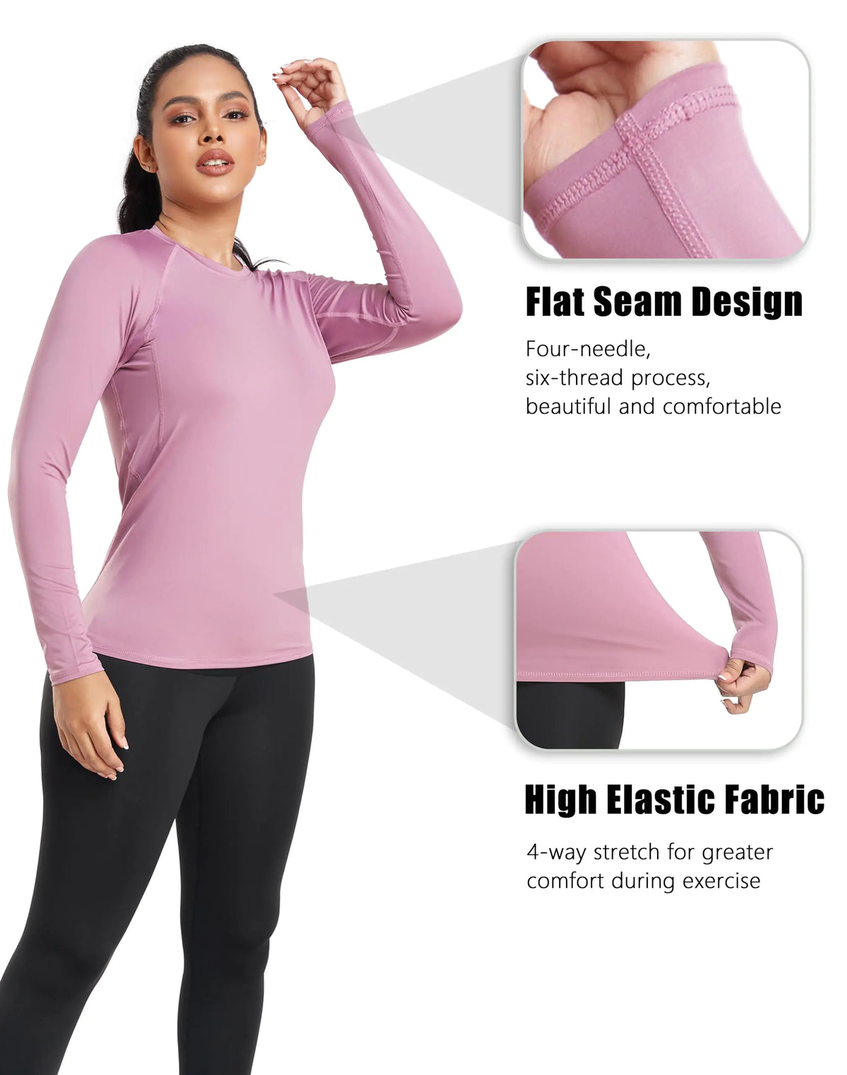 TELALEO 4 Pack Women's Compression Shirt Long Sleeve Performance Workout Baselayer Athletic Top Sports Gear Large Long Sleeve-black+grey+blue+purple Rieworkes
