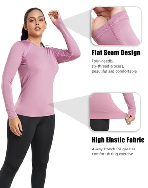 TELALEO 4 Pack Women's Compression Shirt Long Sleeve Performance Workout Baselayer Athletic Top Sports Gear Large Long Sleeve-black+grey+blue+purple Rieworkes