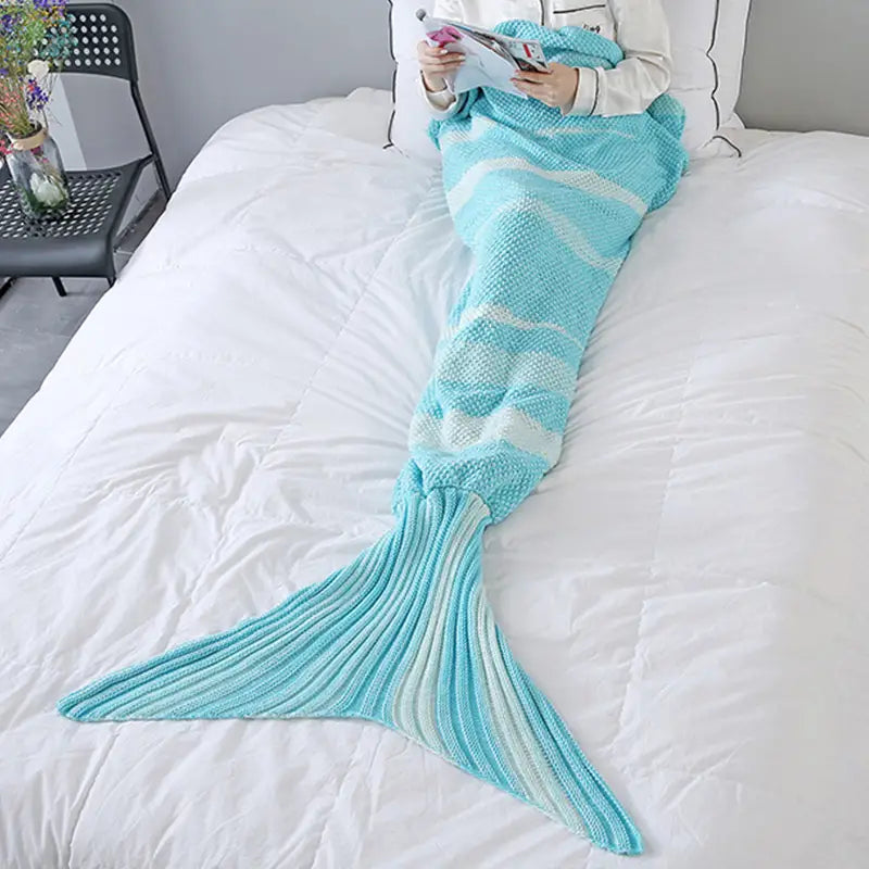 Striped Mermaid Blanket for Office and Living Room Rieworkes
