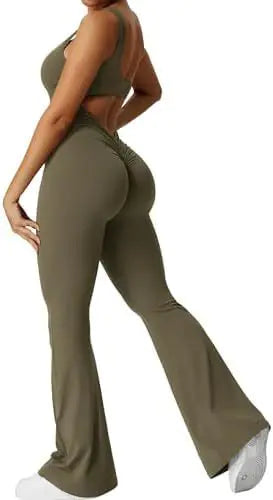 Women Sleeveless Flare Jumpsuits Fitness Yoga Long Pants Rieworkes