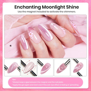 Beetles Cat Eye Gel Nail Polish, 15ML Pink Cat Eye Glitter Gel Nail Polish, Holographic Glitter Pink Cat Eye Magnetic Gel Nail Polish, Reflective Translucent Gel Polish Nail Art DIY at Home 0-0-1-Pink Cat Eye Gel Nail Polish Rieworkes