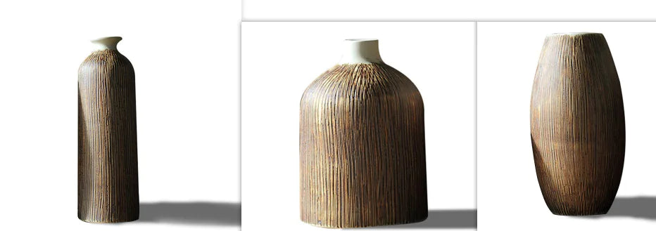 Creative Chinese Style Vase Three-piece Set Simple And Fashionable Wood Grain Rieworkes