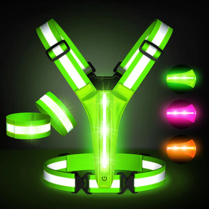 Led Light Up Running Vest Reflective Vest for runners night walking Rechargeable LED Reflective Running Vest High Visibility with Adjustable Waist/Shoulde Reflective Armband for Women Men (Green) Mimarta