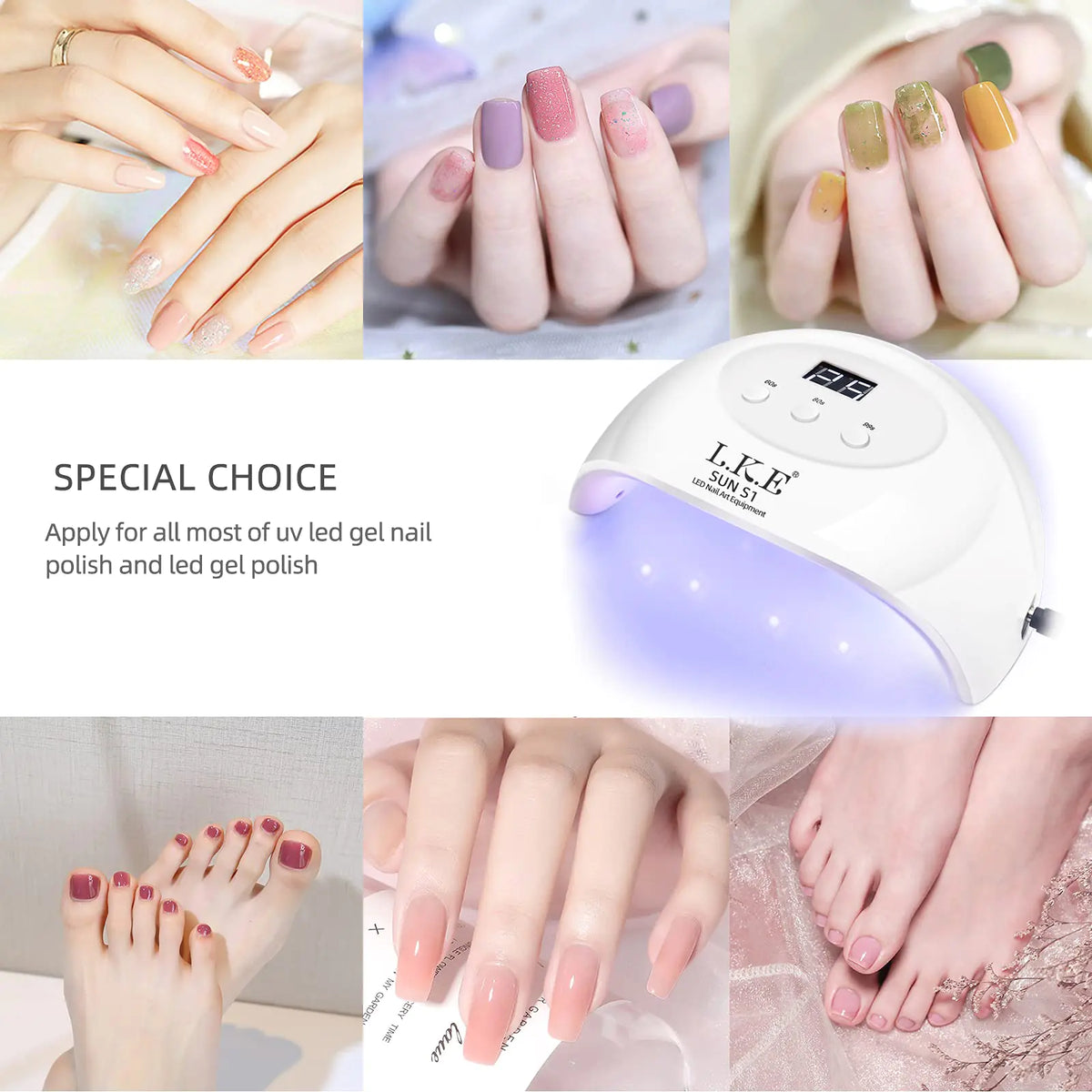LKE UV LED Nail Lamp, Nail Dryer 72W Gel Nail Polish Curing Lamp UV Nail Lamp LED Nail Lamp for Gel Nail Polish Kit Nail Light Nail Art Accessories White (White) Rieworkes