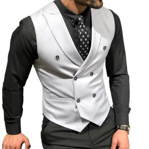 Mcoskly Mens Double Breasted Suit Vests Casual Business Vests Slim Fit Waistcoatfor Wedding Groom DatingWhiteXS Mimarta