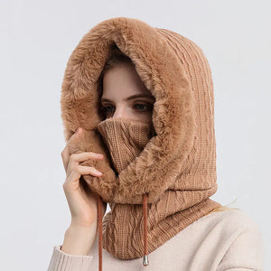Women's Knitted Cashmere Winter Cap and Mask Set Mimarta