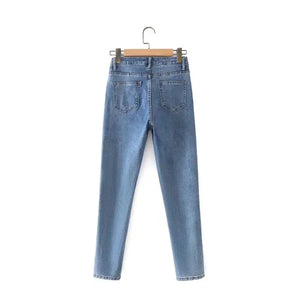 Women’s High Waist Loose Fit Blue Denim Trousers Mimarta