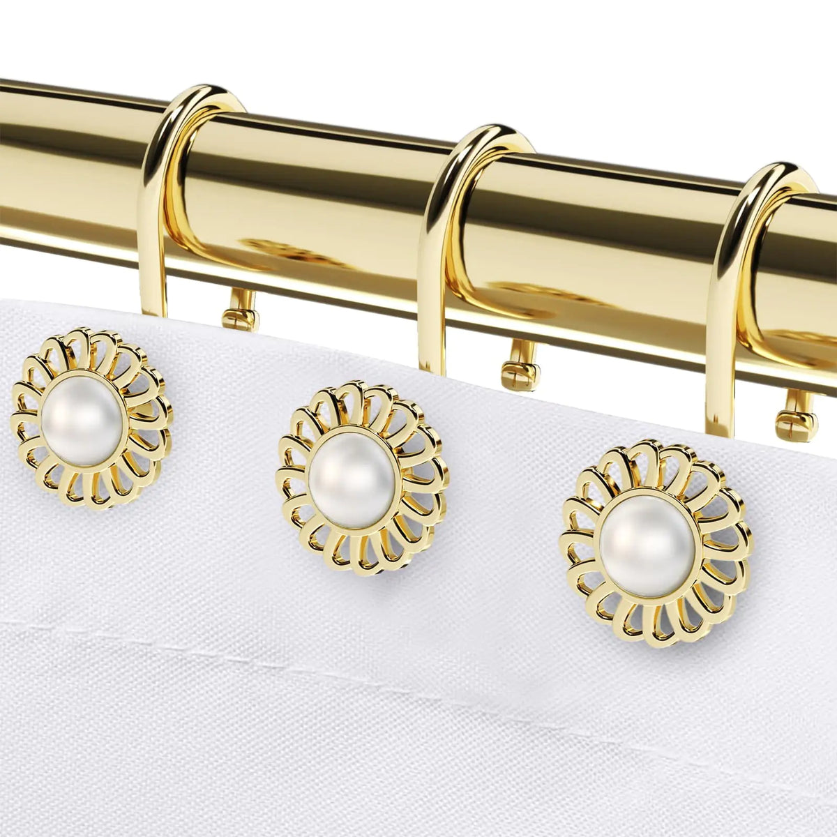 Gold Shower Curtain Hooks Rings Decorative Shower Curtain Hangers Heavy Duty Metal Shower Rings Sunflower Shower Hooks for Shower Curtain Rod and Liner Bathroom Curtain Hooks Luxury Gold iToplin Mimarta