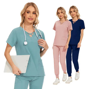Stretch Women Slim Fit Scrubs Medical Uniforms Set Rieworkes